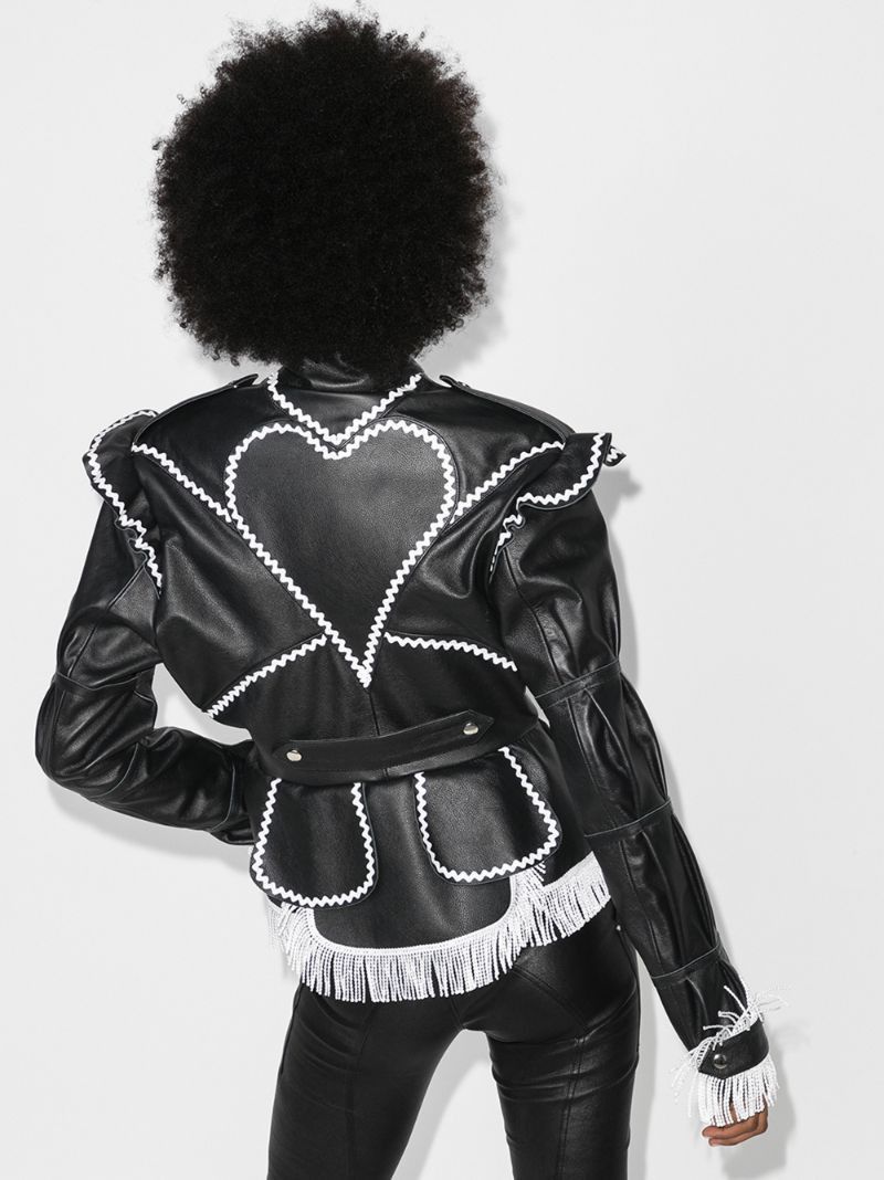 Charles Jeffrey LOVERBOY Black and White Heart Embroidered Leather Jacket Size US S / EU 44-46 / 1 - 7 Thumbnail