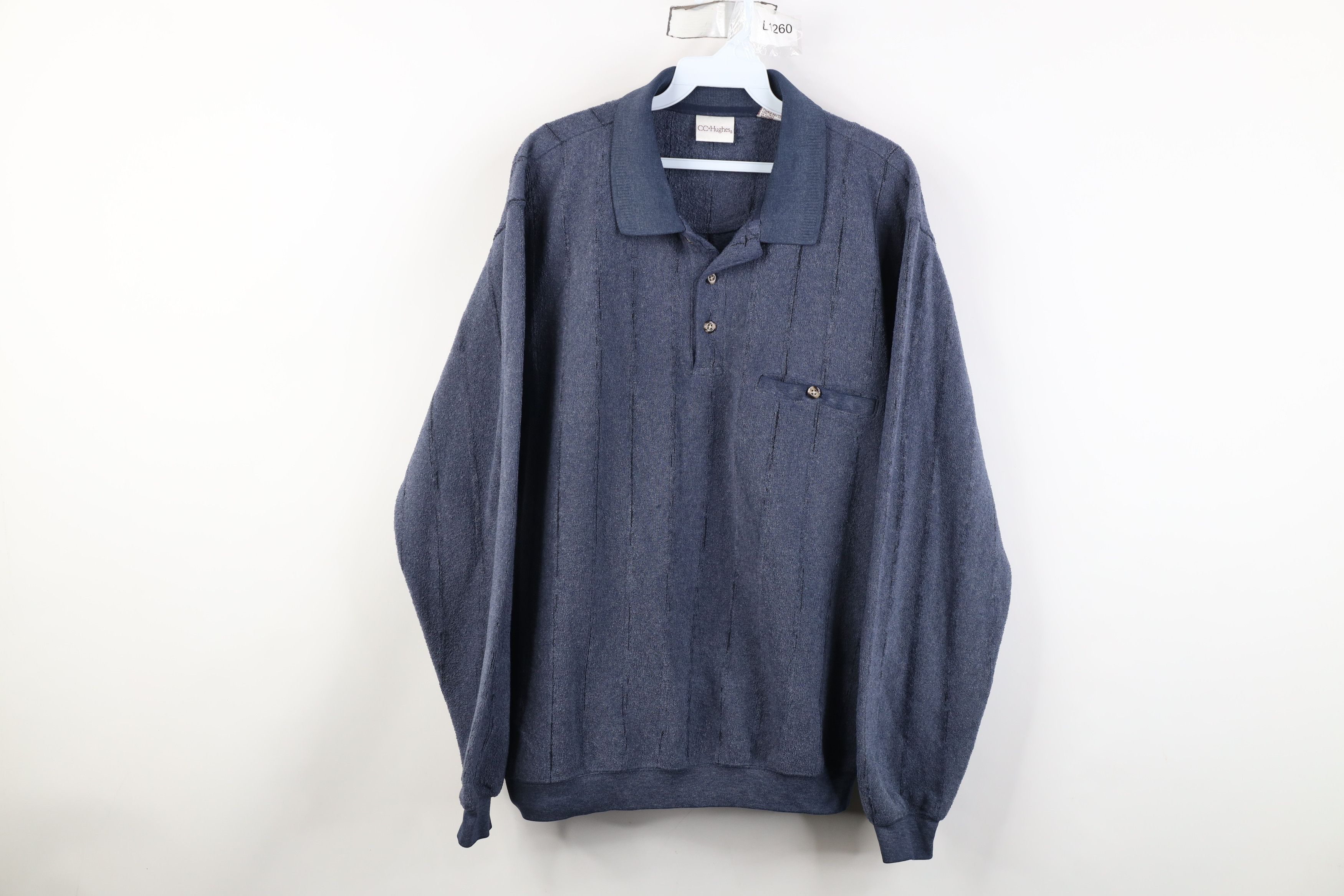 Vintage Vintage 90s Streetwear Fleece Collared Sweatshirt Blue Size US L / EU 52-54 / 3 - 1 Thumbnail