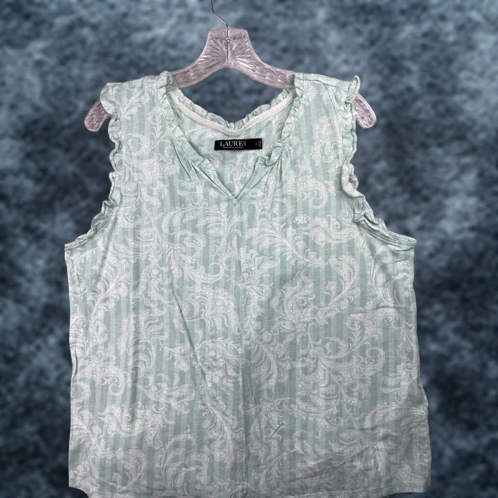 Ralph Lauren Ralph Lauren Womens Pajama Set L Sleeveless Tank Monogram Floral Multicolor Knit Cotton Blend Embroidered Logo Short LRL Size 36" / US 14 / IT 50 - 1 Thumbnail