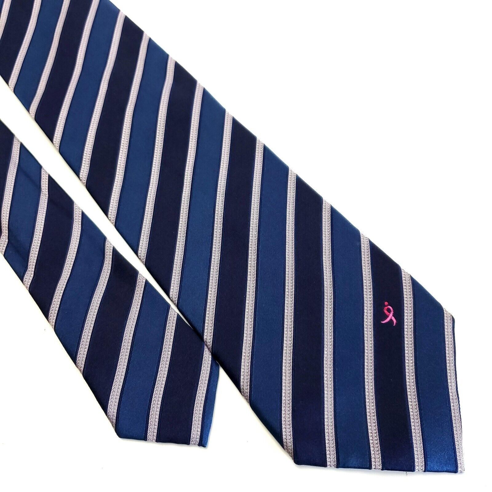 Vintage Knots For Hope Breast Cancer Blue Woven Striped Silk Tie Size ONE SIZE - 1 Thumbnail