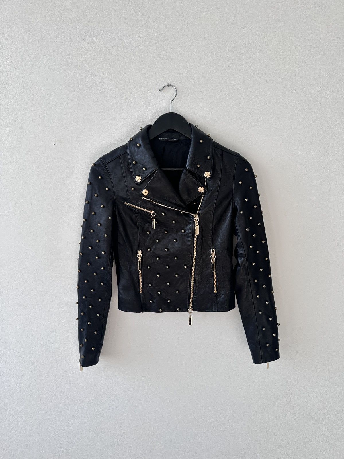 Thomas Wylde THOMAS WYLDE Leather Studded Biker Jacket Gold Tone Hardware Size XS / US 0-2 / IT 36-38 - 2 Thumbnail