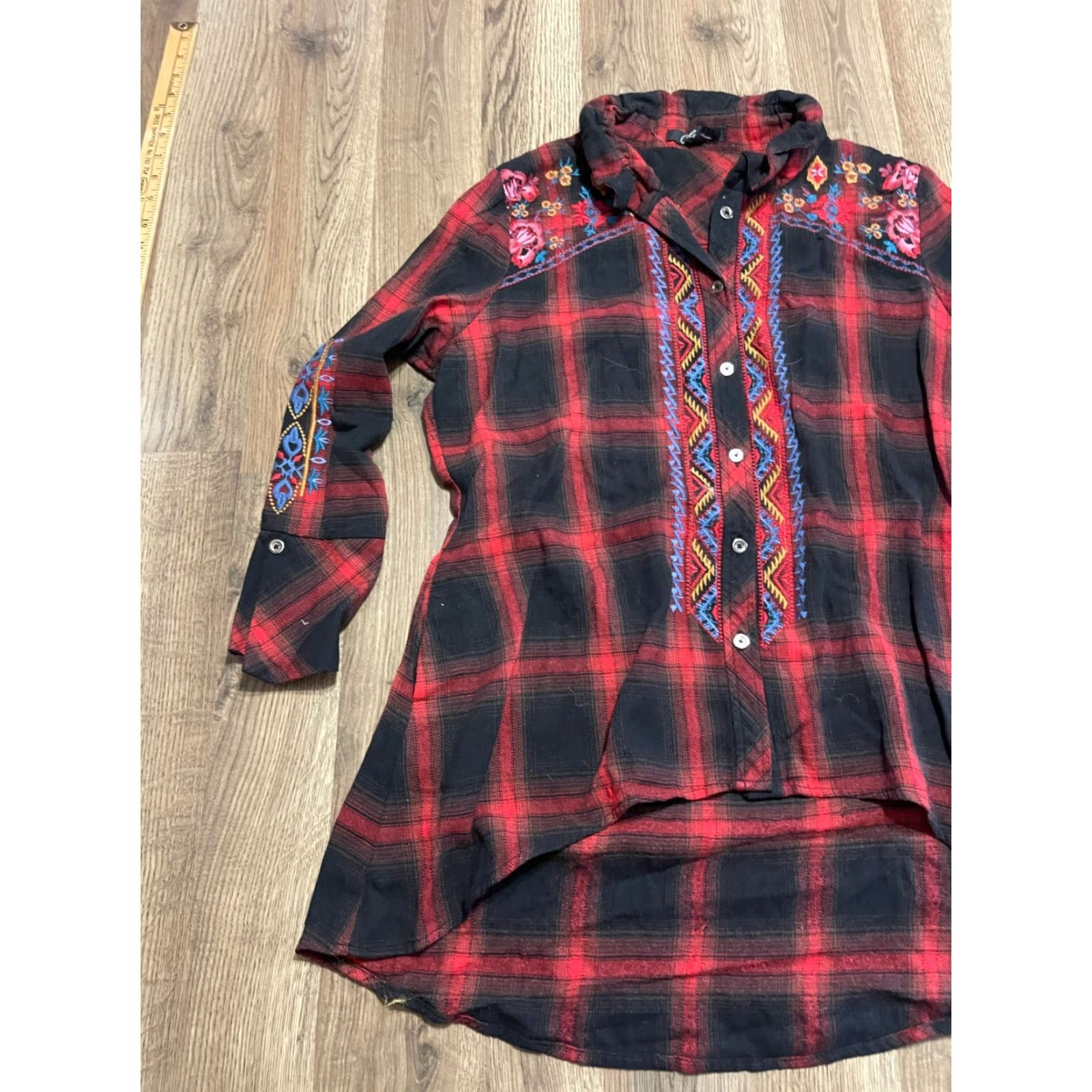 Vintage Caleooa Shirt Women's XL Black Red Plaid Button Up Long Sleeve Size XL / US 12-14 / IT 48-50 - 3 Thumbnail