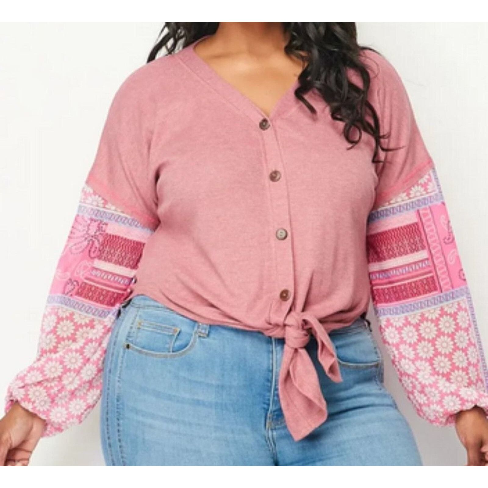 Other BAEA Pink Bohemian Tie-Front Cardigan Top 3X Women's NWT $98 Size 3XL / US 20-22 - 1 Thumbnail