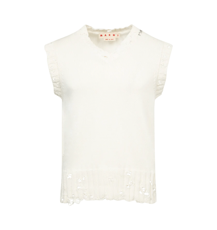 Marni o1h1sh11224 V Neck Sweater Vest in White Size US XL / EU 56 / 4 - 1 Thumbnail