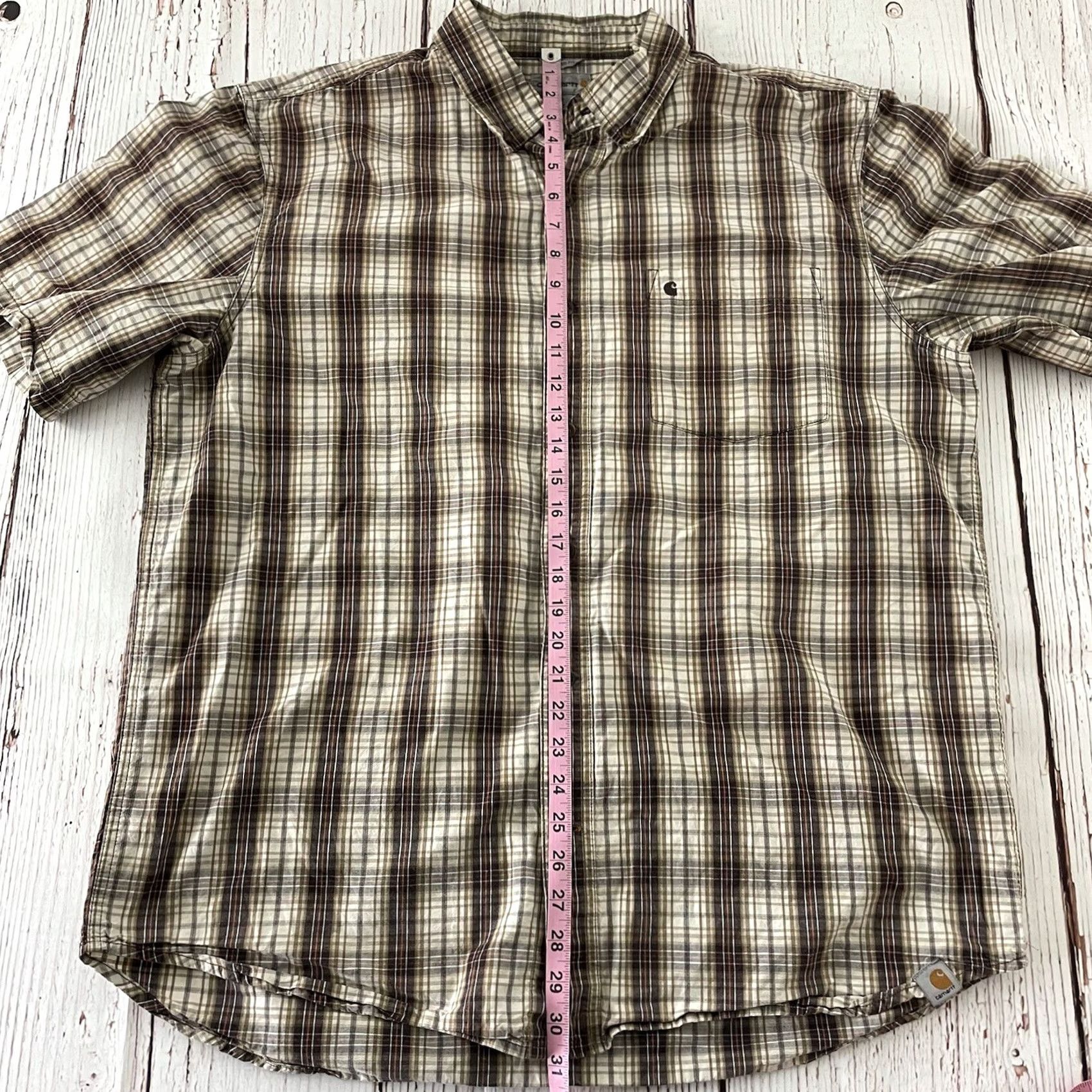 Carhartt Carhartt shirt Plaid Short Sleeve Button-Up Shirt Mens XL Brown Relaxed Fit Button-Front Pocketed Cotton Size US XL / EU 56 / 4 - 5 Thumbnail