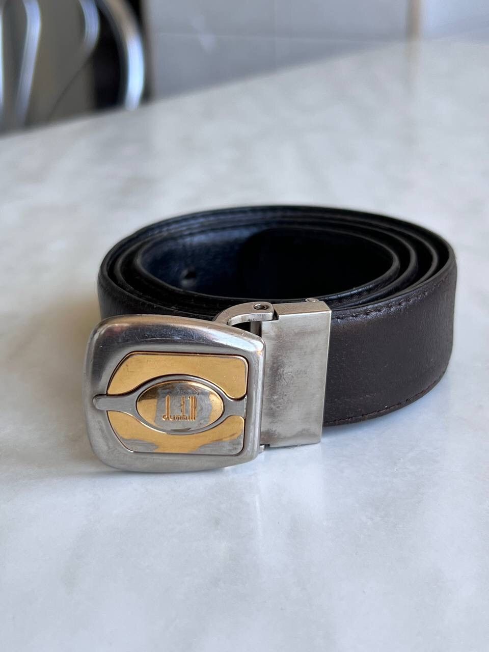 Alfred Dunhill Vintage Dunhill Brass Buckle Leather Belt 90's Italy Size 36 - 1 Thumbnail