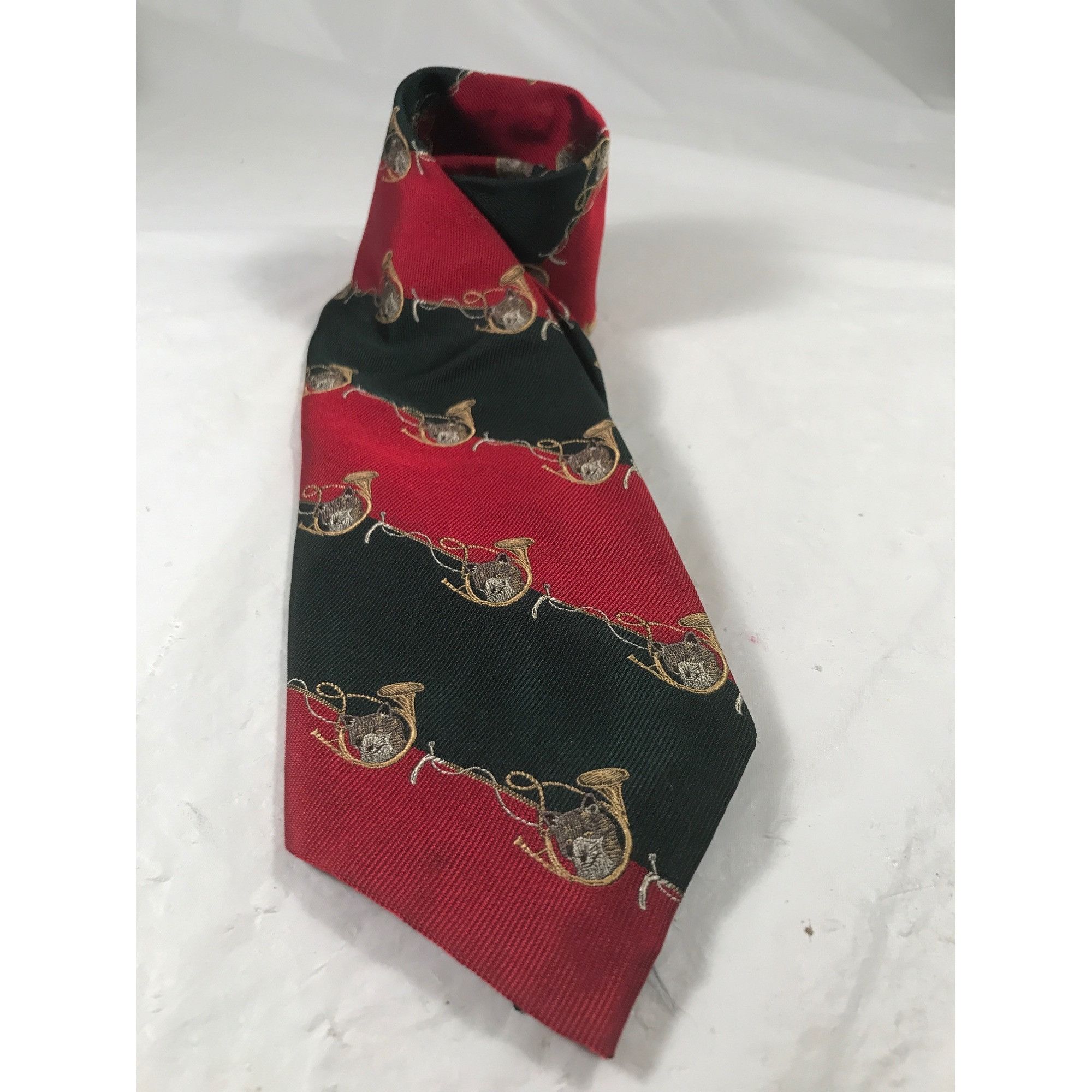Polo Ralph Lauren Polo Ralph Lauren Handmade Silk Red & Green Fox & Horn Tie Size ONE SIZE - 1 Thumbnail