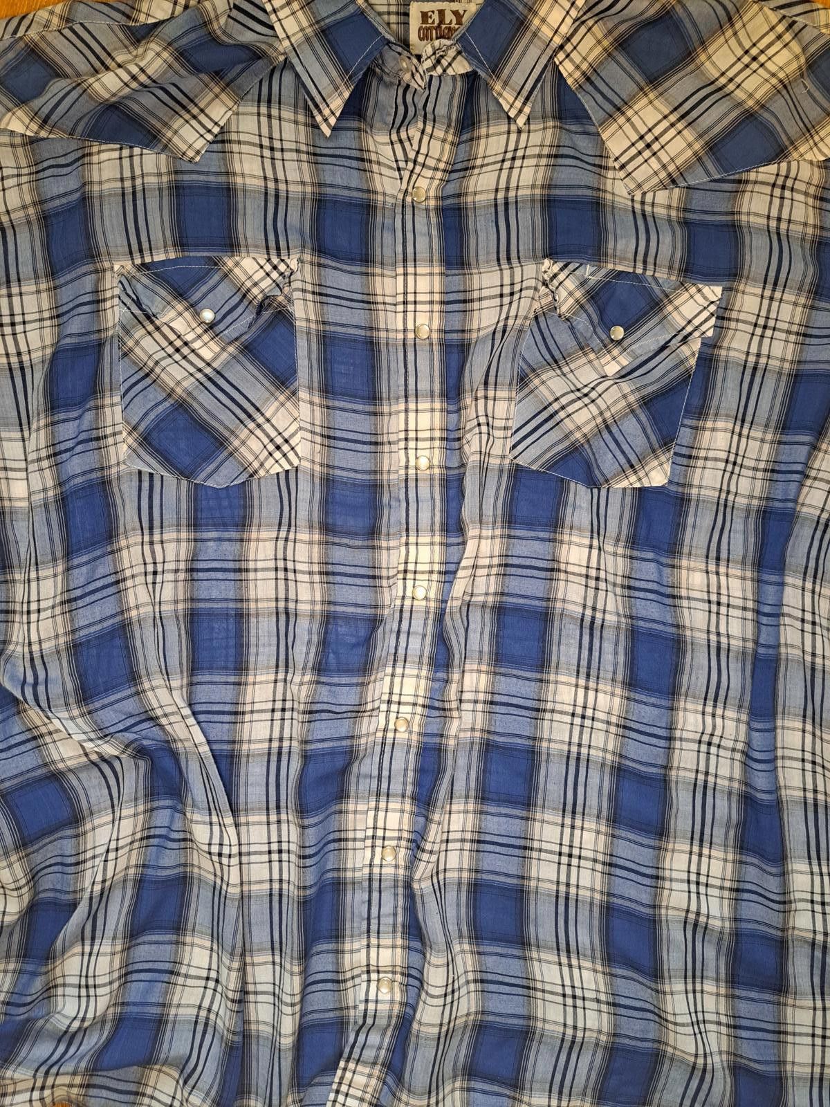 Other Ely Cattleman Pearl Snap Shirt Mens XXL Plaid Blue White Size US XXL / EU 58 / 5 - 3 Thumbnail