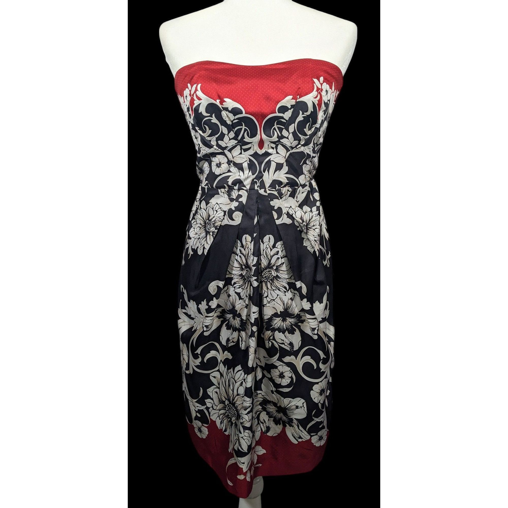 White House Black Market White House Black Marked Floral Strapless Silk Mini Dress Si Size XS / US 0-2 / IT 36-38 - 1 Thumbnail