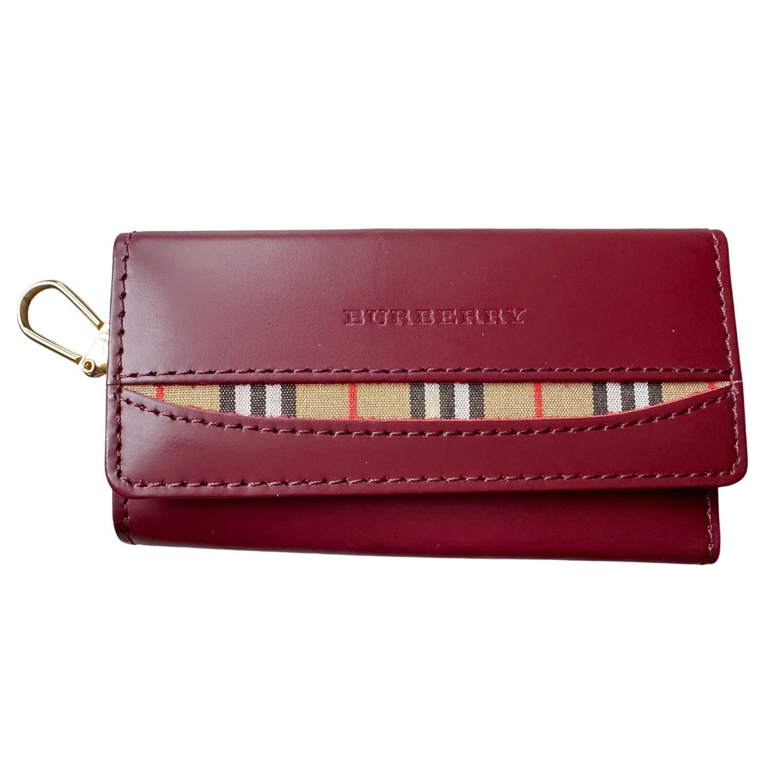 Burberry Burberry Burgundy Leather Key Holder with Nova Check Accent Size ONE SIZE - 1 Thumbnail