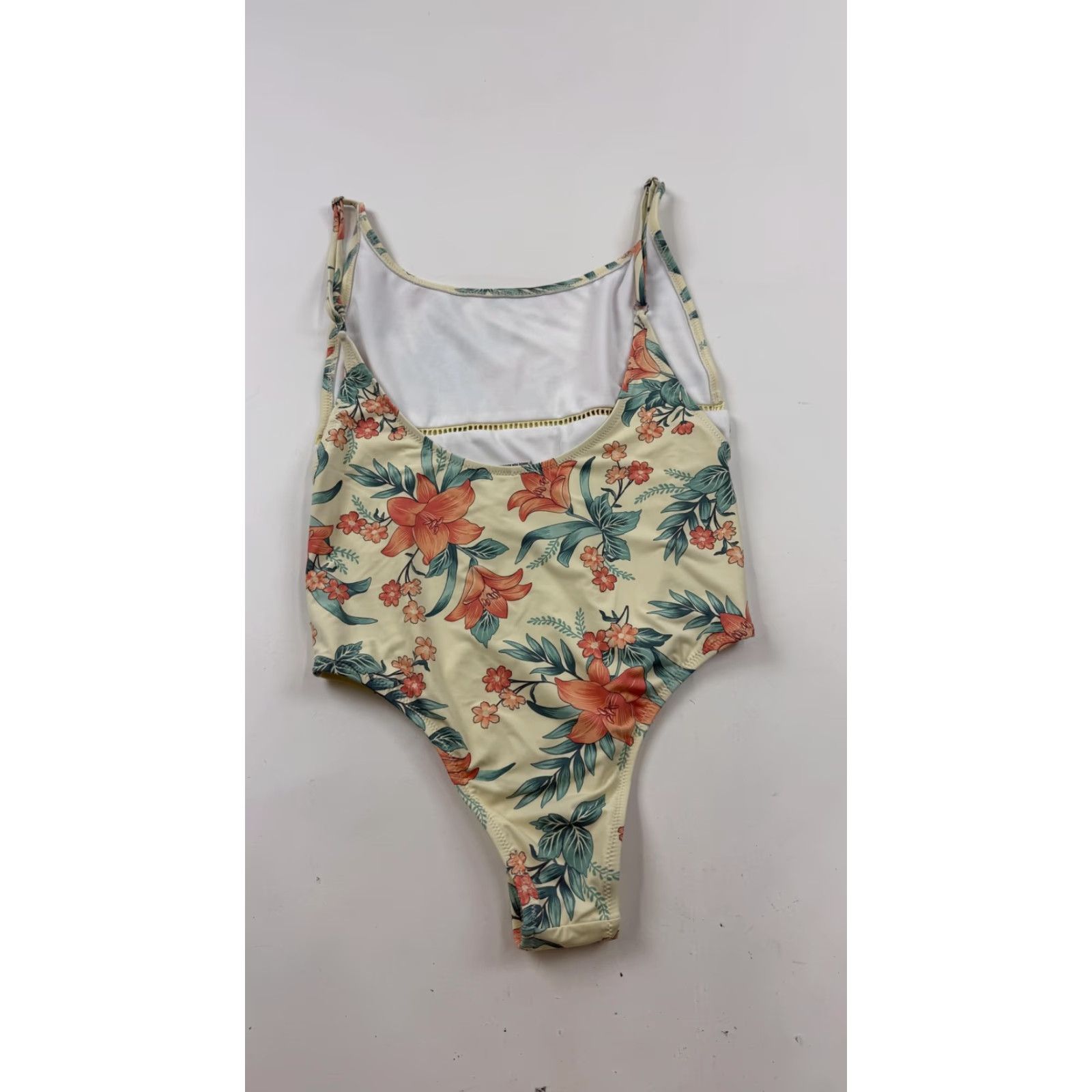 Rhythm Rhythm One Piece Swimsuit Womens Medium Yellow Floral Adjustable Straps Low Back Multicolor Floral _Lined_ 90s? Size ONE SIZE - 2 Thumbnail