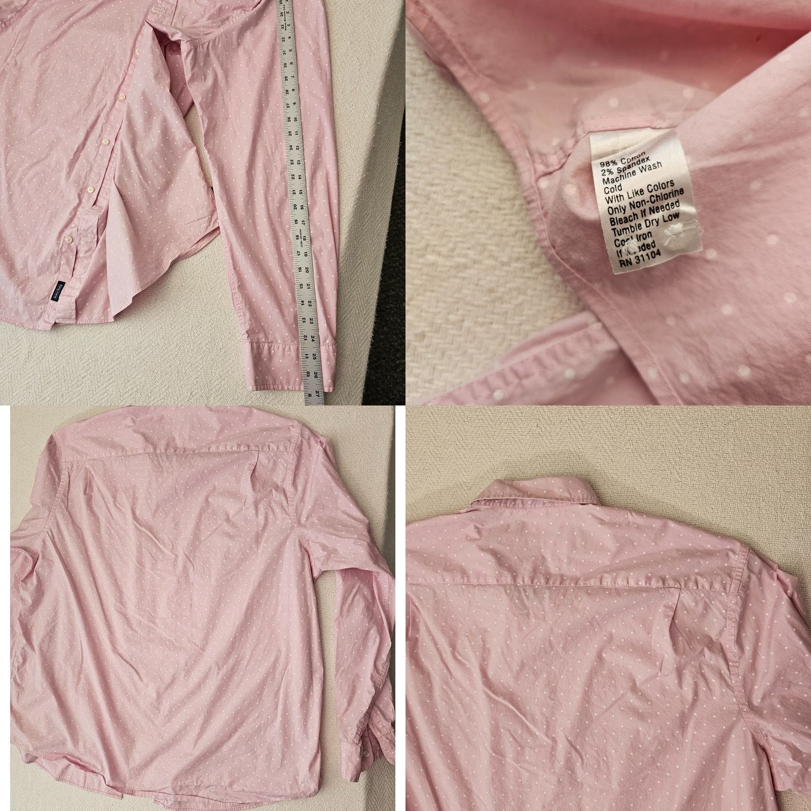 Pinko VINTAGE Crown And Ivy Button-Up Shirt Pink Polka Dot Long Sleeve 2XLT Mens Classic Pin Dot 34.5in Chest 52in Single-Needle Cotton Knit Shirt Mens Size US XXL / EU 58 / 5 - 8 Thumbnail