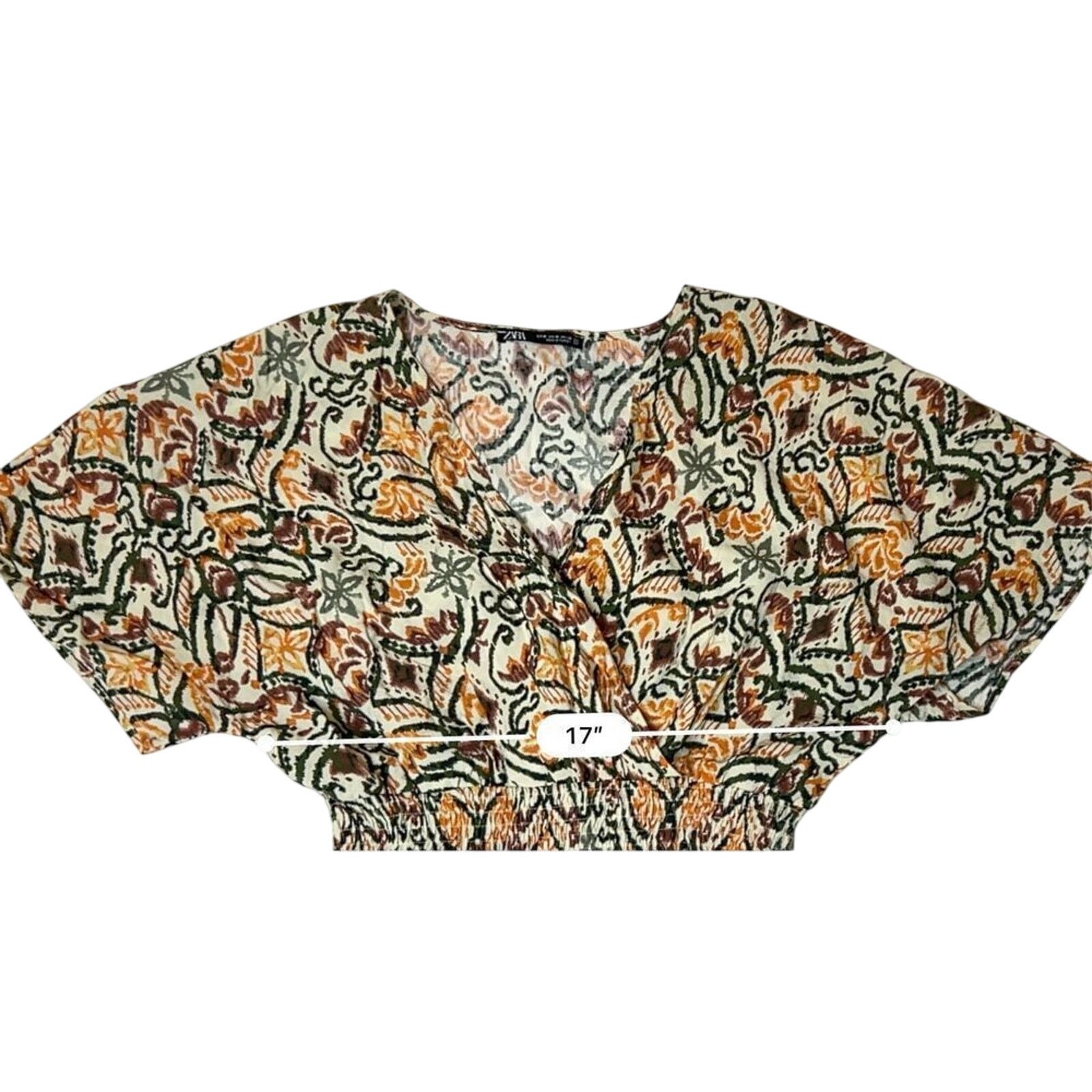 Zara Zara Ikat Tiered Ruffled Dress Tan Green Tribal MEDIUM Size M / US 6-8 / IT 42-44 - 6 Thumbnail