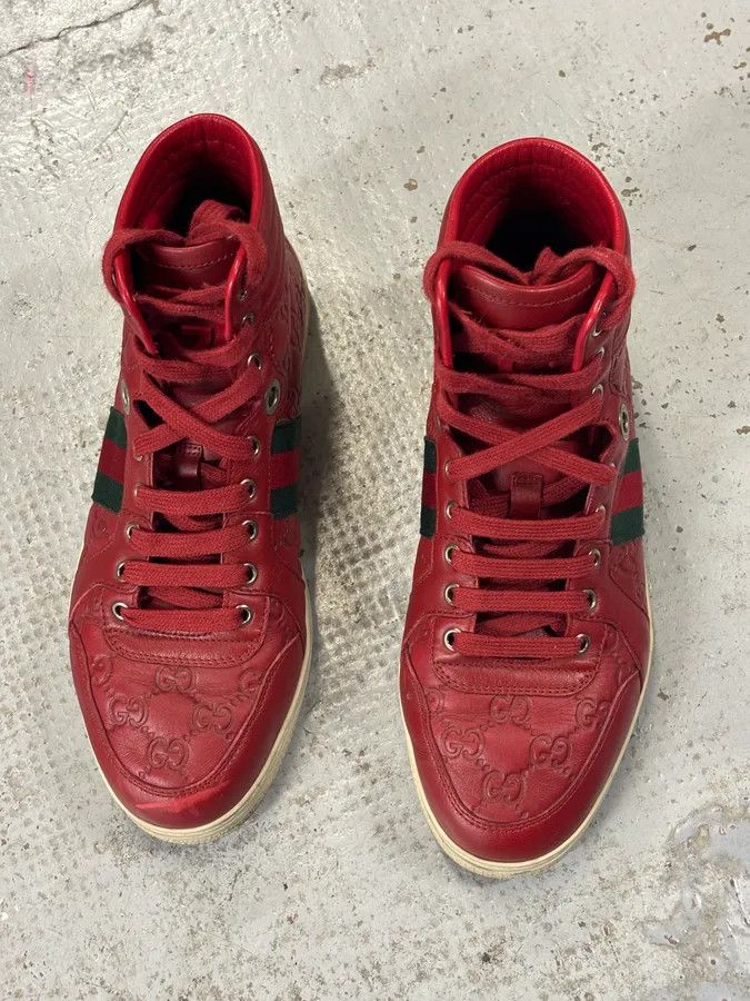 Gucci Gucci Red Leather GG Monogram High Sneakers Size US 7.5 / EU 40-41 - 5 Thumbnail