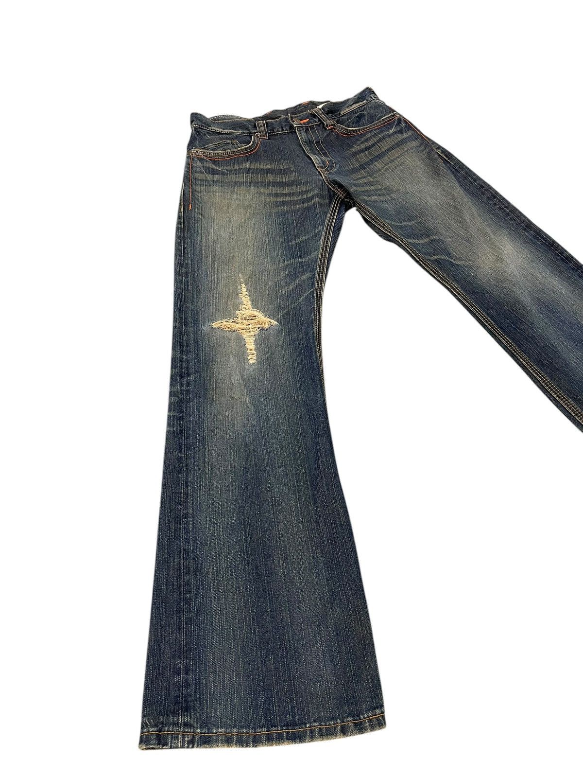 Edwin Flare Loose Jeans Edwin XVs Faded Distress Boot Cut 9🟦 Size US 33 - 1 Thumbnail