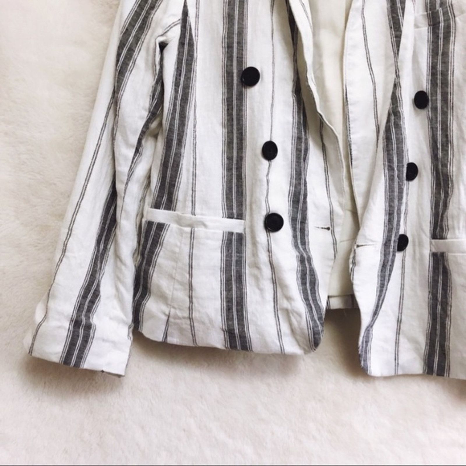 Loft LOFT Grey & White Striped Button Blazer Size S / US 4 / IT 40 - 7 Thumbnail