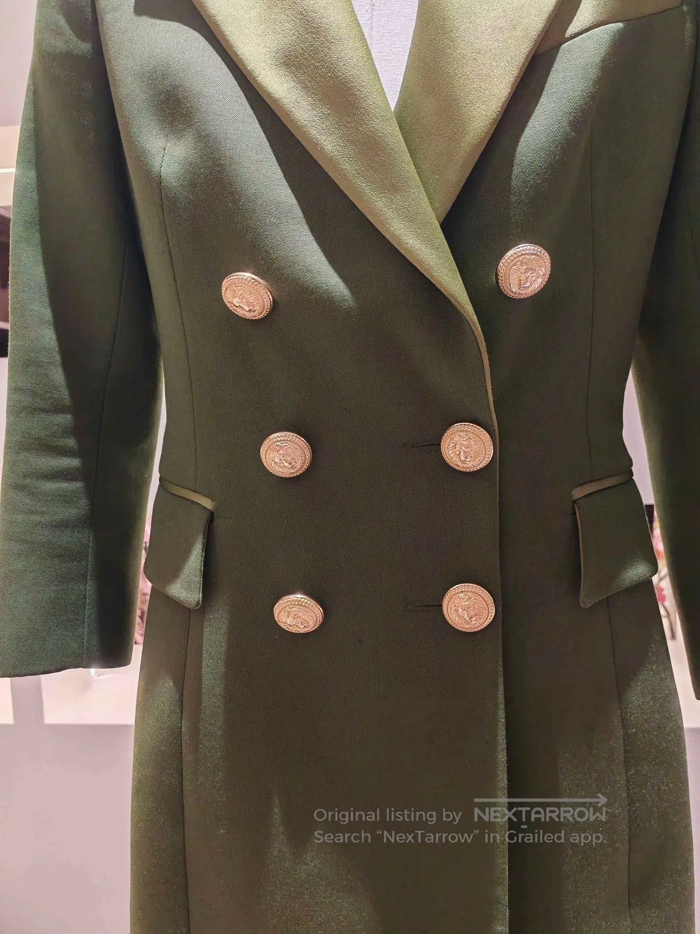 Balmain BALMAIN Olive Green Satin Blazer Dress. Size M / US 6-8 / IT 42-44 - 3 Thumbnail