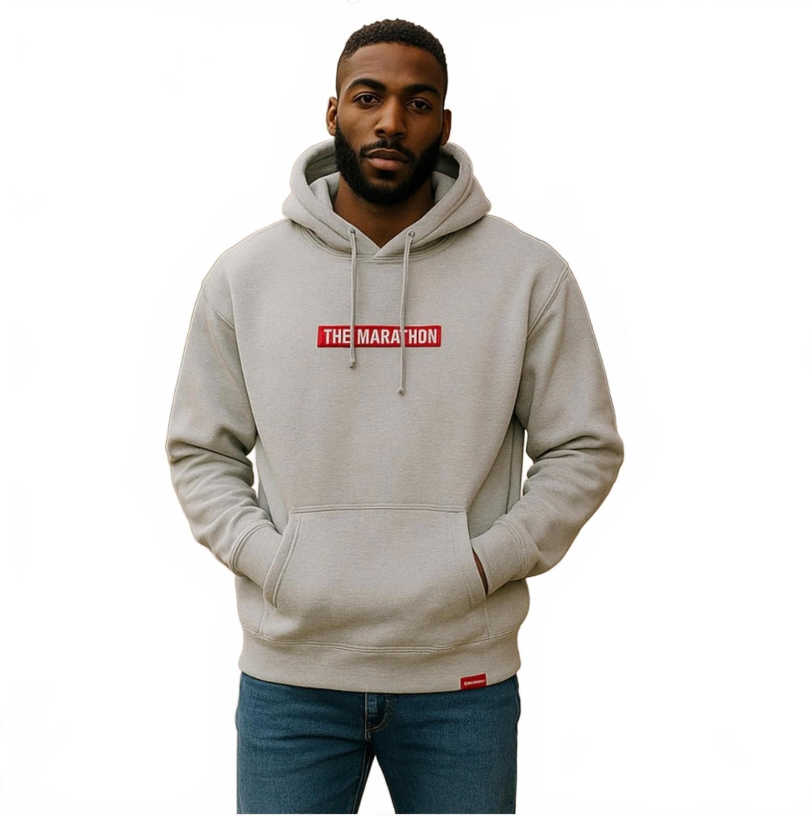 The Marathon Clothing Grey Hoodie with Red Logo Patch