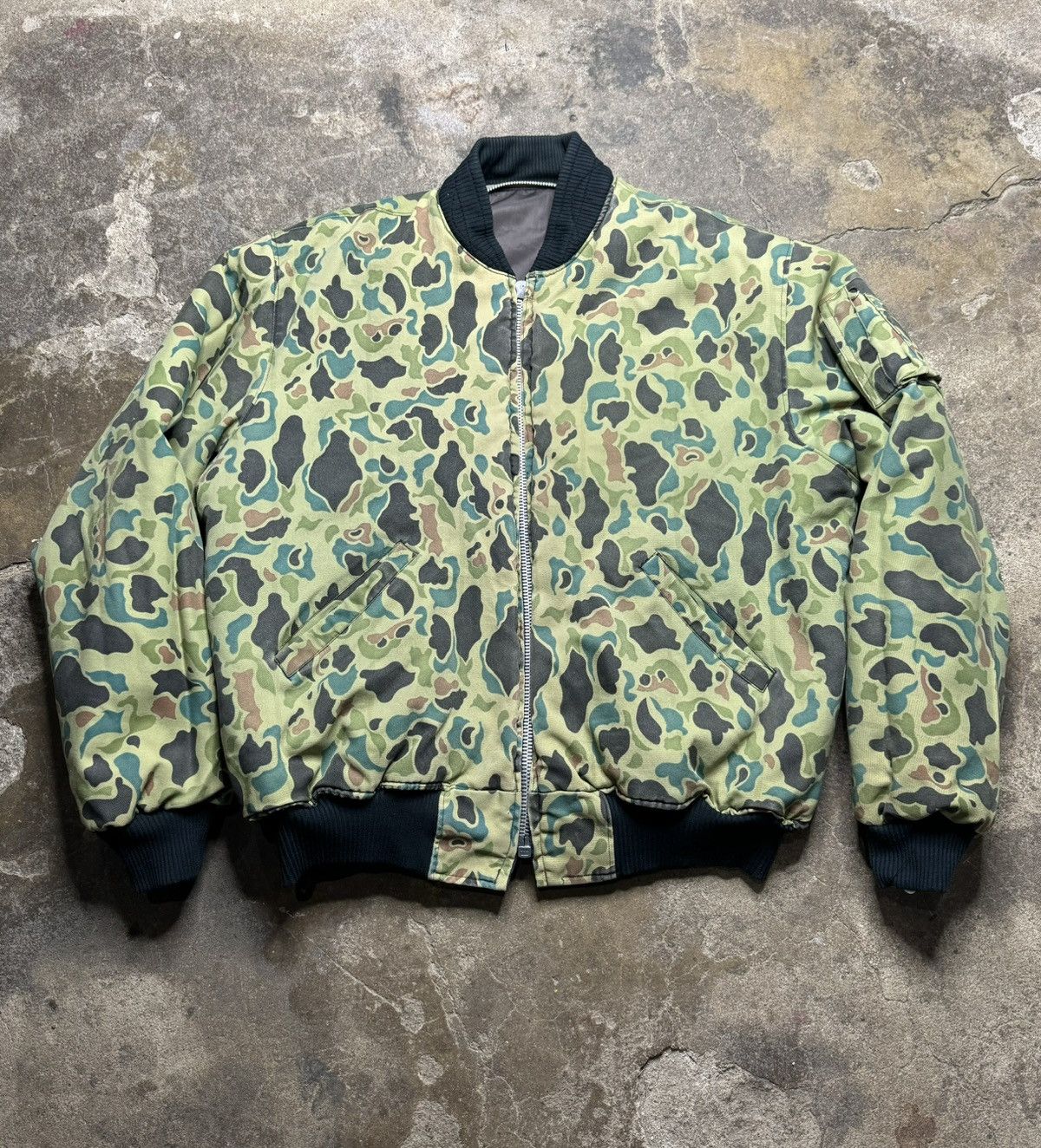 image of Military x Vintage Reversible Camo Bomber Jacket in Green, Men's (Size XL)