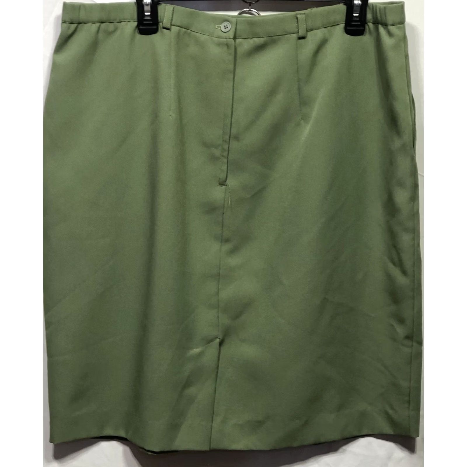 Vintage Liz Baker Skirt Womens 18 Green Straight Midi Darts Pockets Slit career office Size 40" / US 18 - 2 Thumbnail