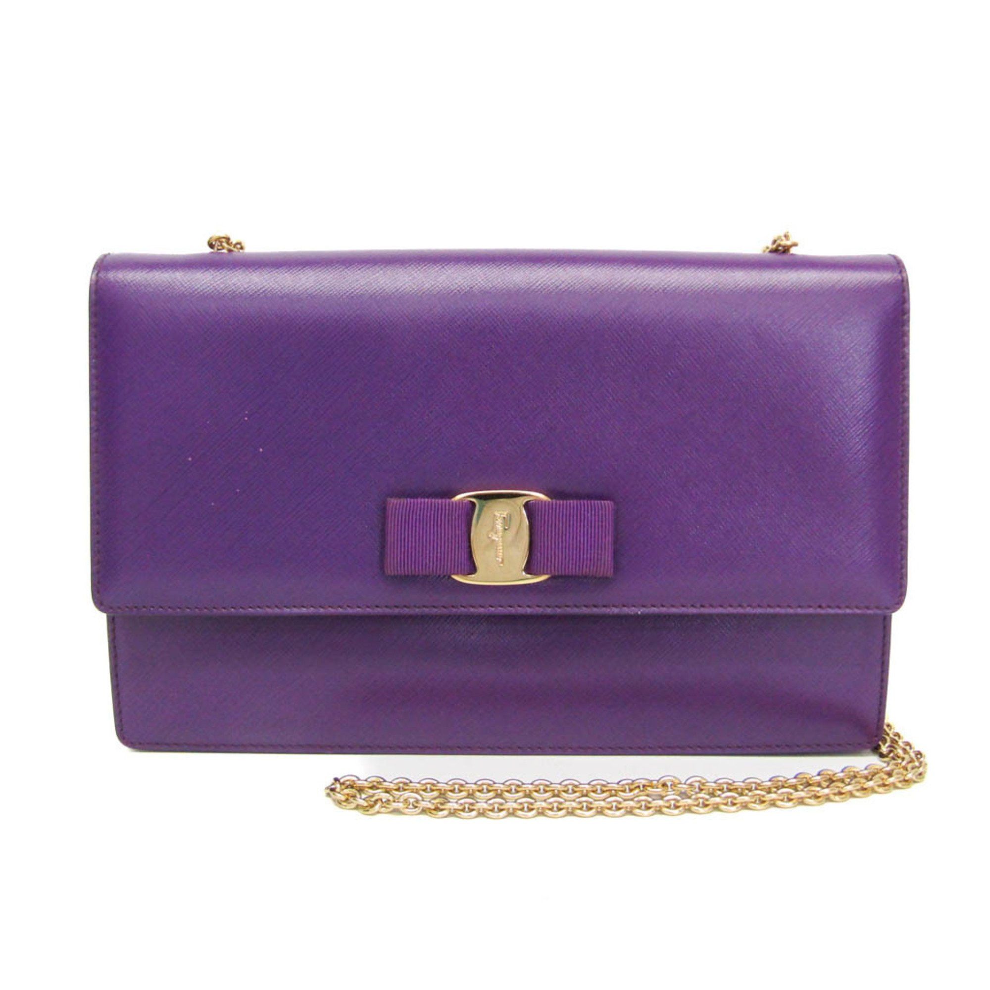 Salvatore Ferragamo Salvatore Ferragamo Vara Chain Shoulder Bag AU 21 D855 Women's Leather Shoulder Bag Purple Size ONE SIZE - 1 Thumbnail