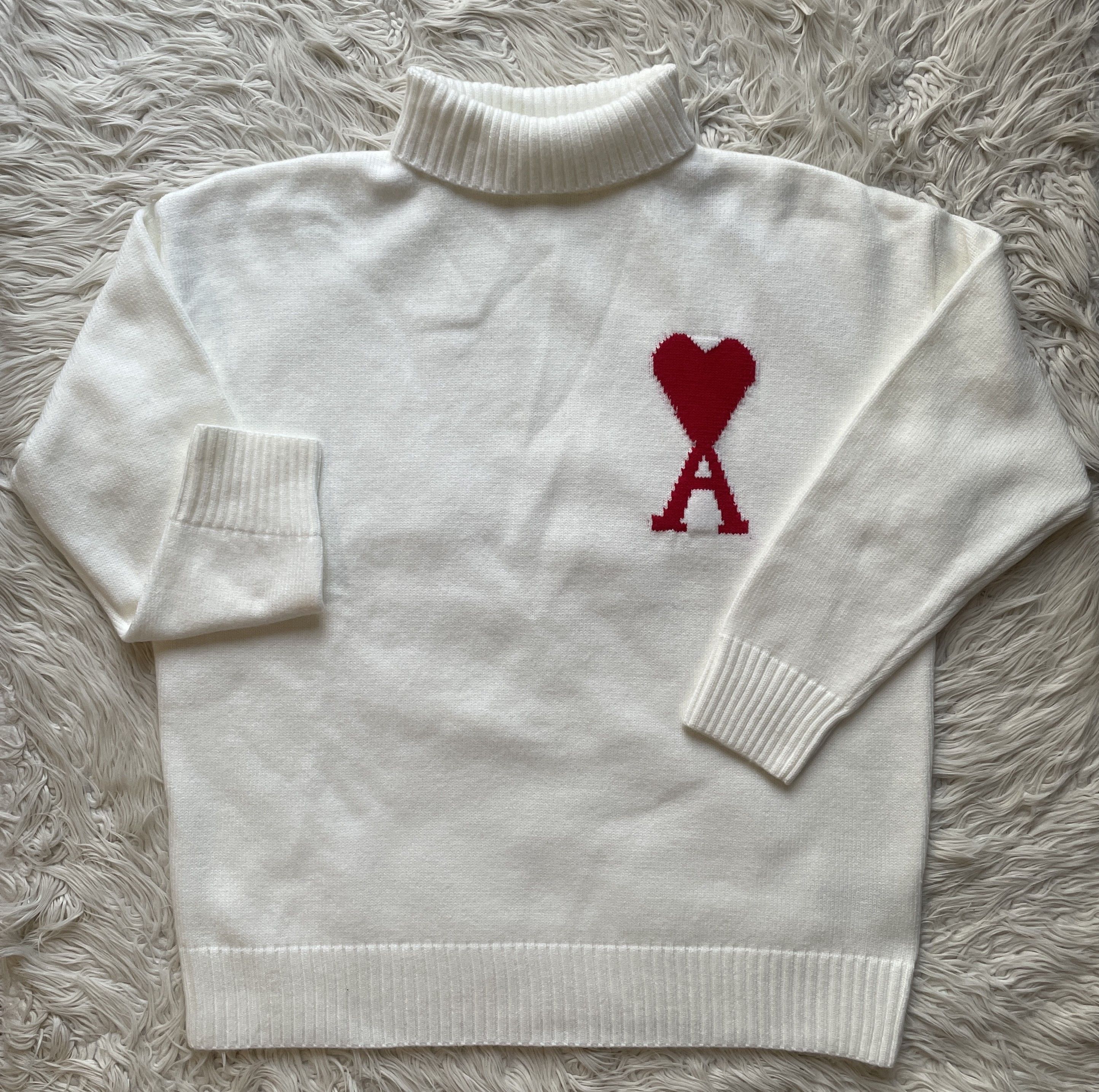 AMI AMI Paris Ami de Coeur Turtleneck Sweater – White – Size L Size US L / EU 52-54 / 3 - 1 Thumbnail