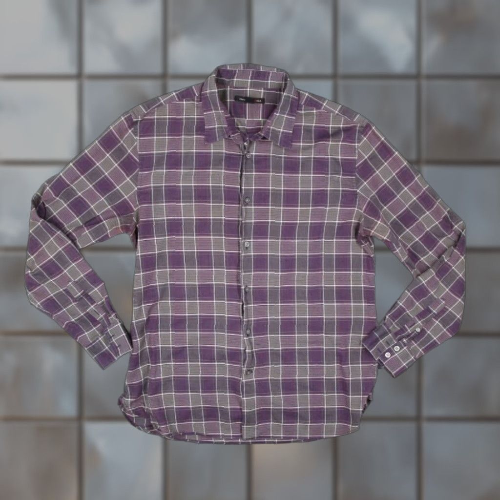 John Varvatos VINTAGE John Varvatos Star USA Shirt Mens Large Purple Check Button Up Designer Peace Size US L / EU 52-54 / 3 - 1 Thumbnail