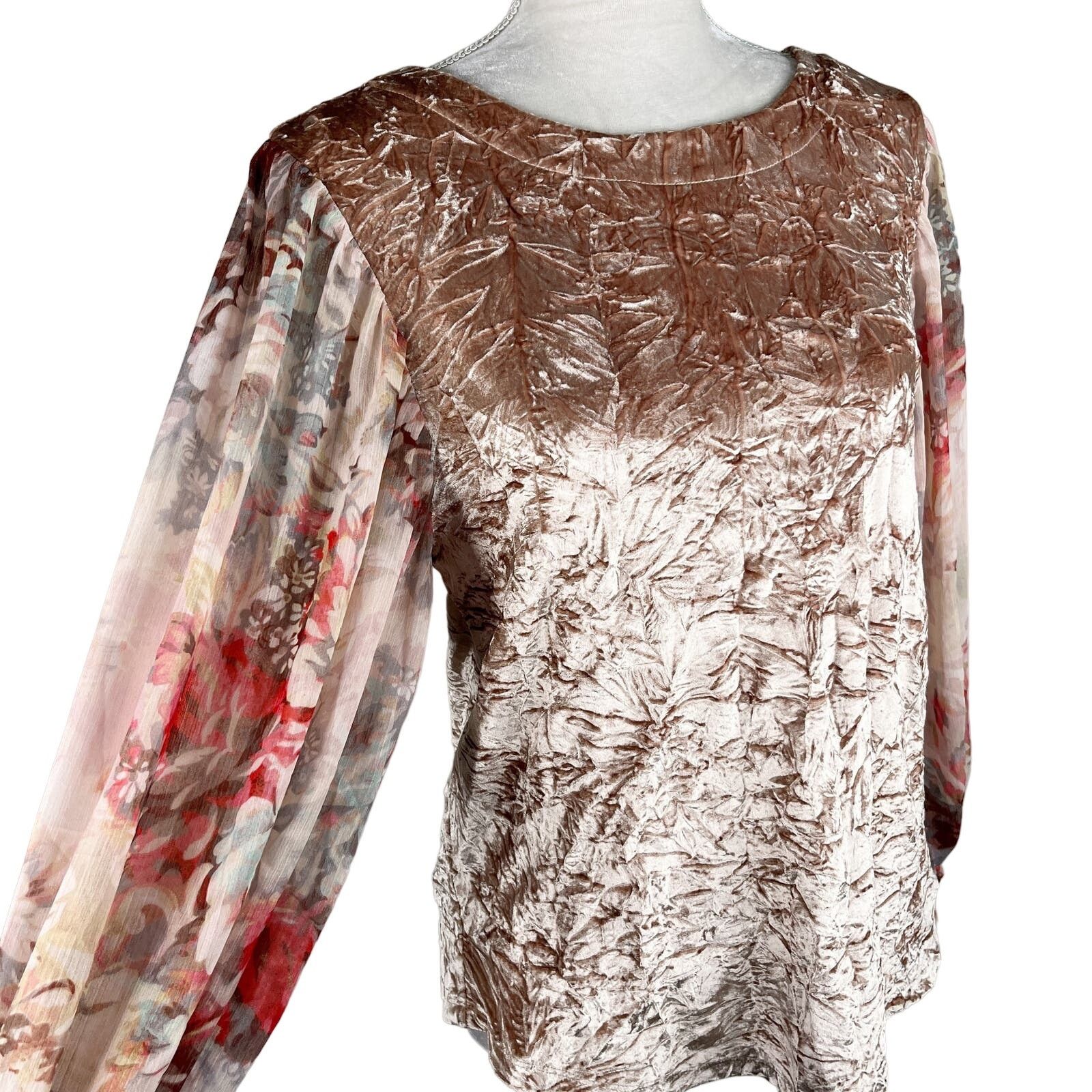 Anthropologie Meadow Rue Top Crushed Velvet Sheer Floral Sleeves Small Size S / US 4 / IT 40 - 2 Thumbnail