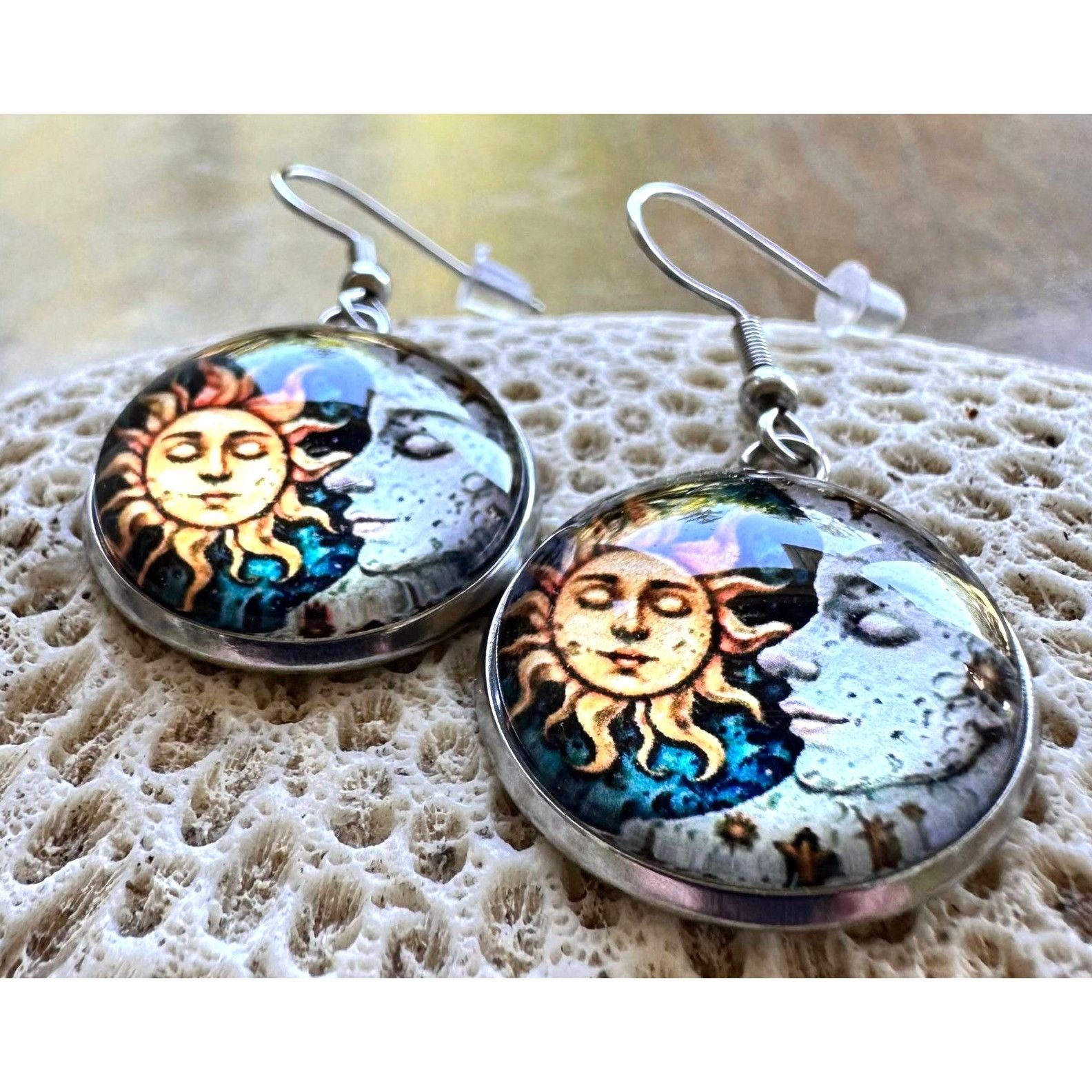 Handmade Sun Moon Earrings Navy Blue Eclectic Planet Astrology Zodiac Size ONE SIZE - 3 Thumbnail