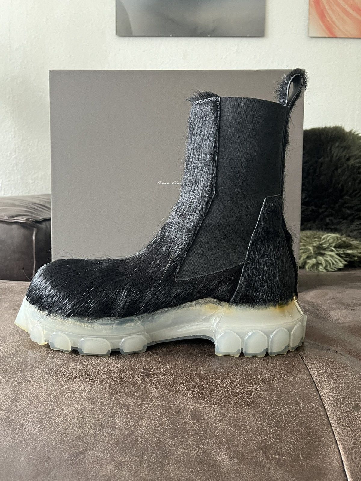 Rick Owens Ankle-high cow-hair Chelsea boots in black. Size US 11 / EU 44 - 11 Thumbnail