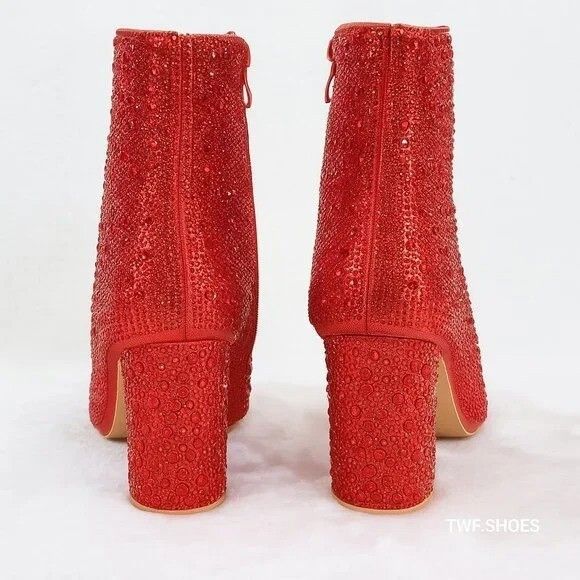 Other Crystel Red Rhinestone Block Heel Sparkling Ankle Boots (US Size US 7 / IT 37 - 5 Thumbnail