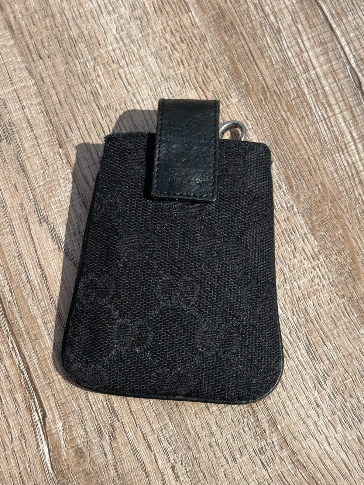 Gucci GG Black Canvas Mini Coin Purse Keychain, Men's