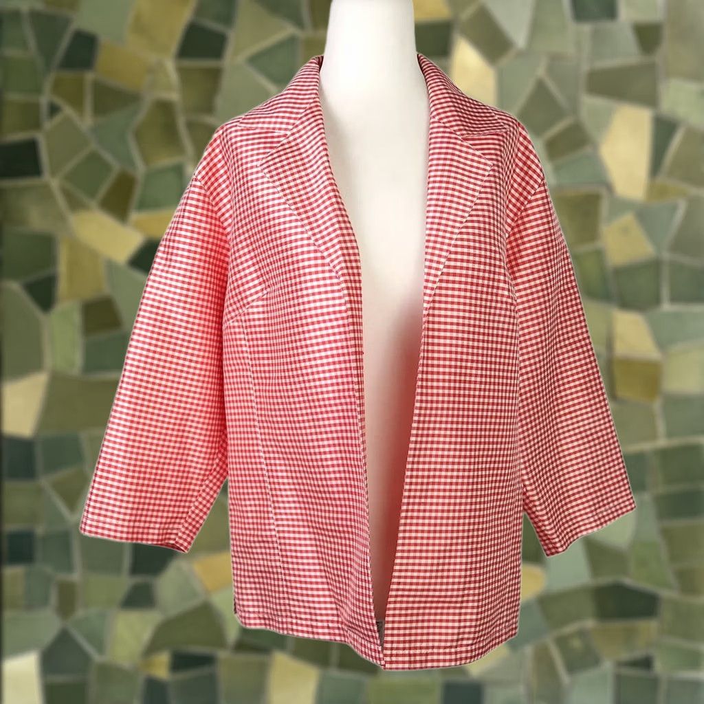 Vintage Patchington jacket shirt M red white gingham silk open Womens Size M / US 6-8 / IT 42-44 - 1 Thumbnail