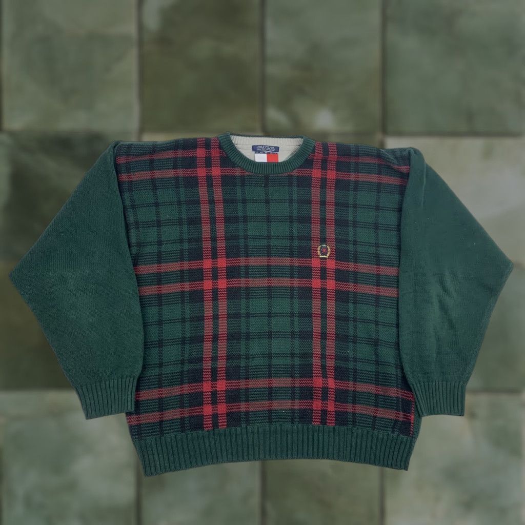 Tommy Hilfiger VINTAGE Tommy Hilfiger Sweater Men XL Green Plaid Knit Crewneck Pullover Logo 90s Size US XL / EU 56 / 4 - 1 Thumbnail