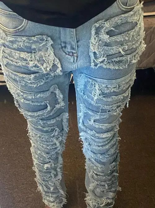 VIBE Y2K Streetwear Baggy Ripped Jeans Size US 32 / EU 48 - 3 Thumbnail