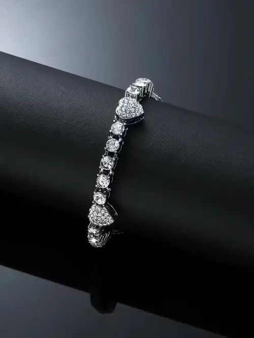 Jewelry × Vintage Retro Punk Rhinestone Heart Bracelet Chain Size ONE SIZE - 1 Thumbnail