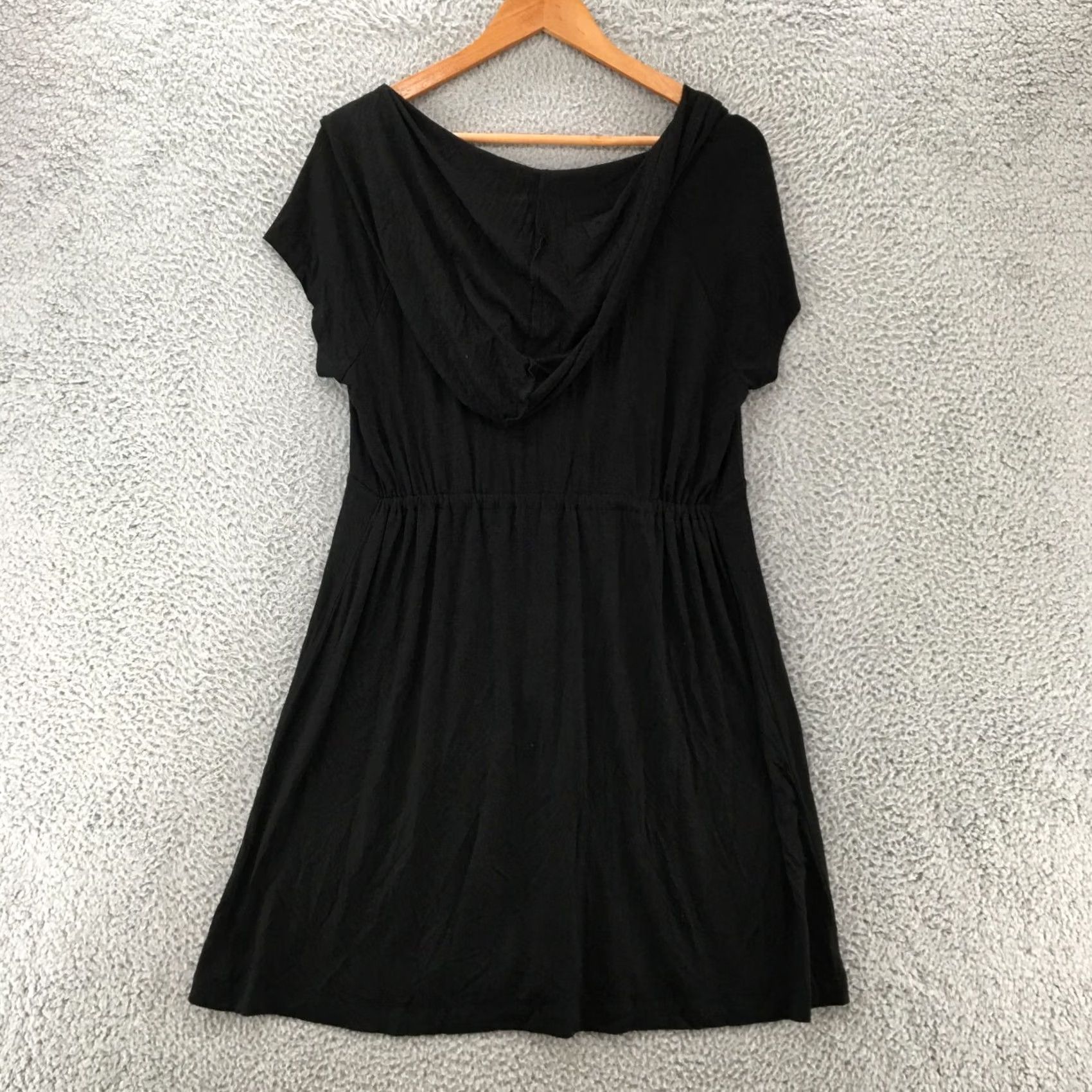 Vintage Dotti Empire Hoodie Dress Womens M Black V Solid C Neck Cap Sleeve Hooded Casual Size M / US 6-8 / IT 42-44 - 7 Thumbnail