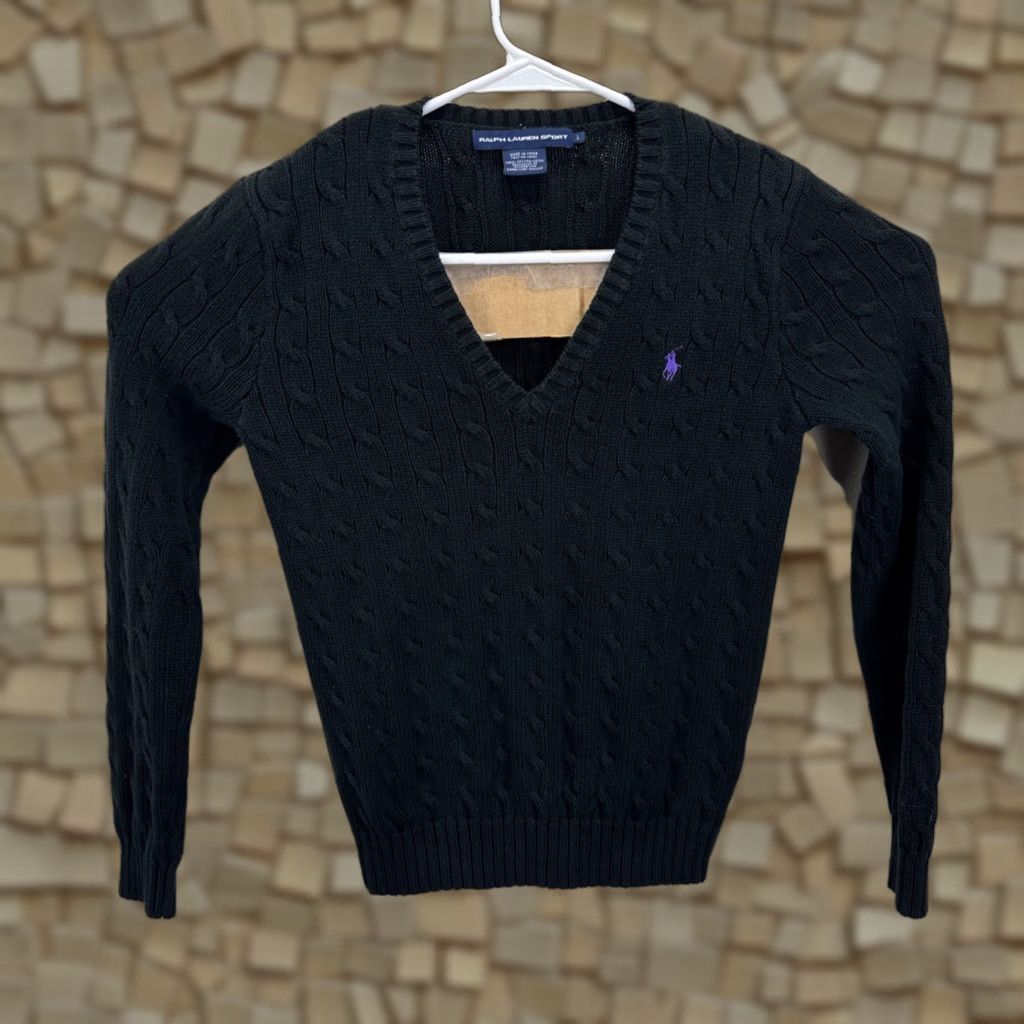 Polo Ralph Lauren VINTAGE Ralph Lauren Sport Black Cable Knit Cotton Sweater Women's Large Y2K Size L / US 10 / IT 46 - 1 Thumbnail