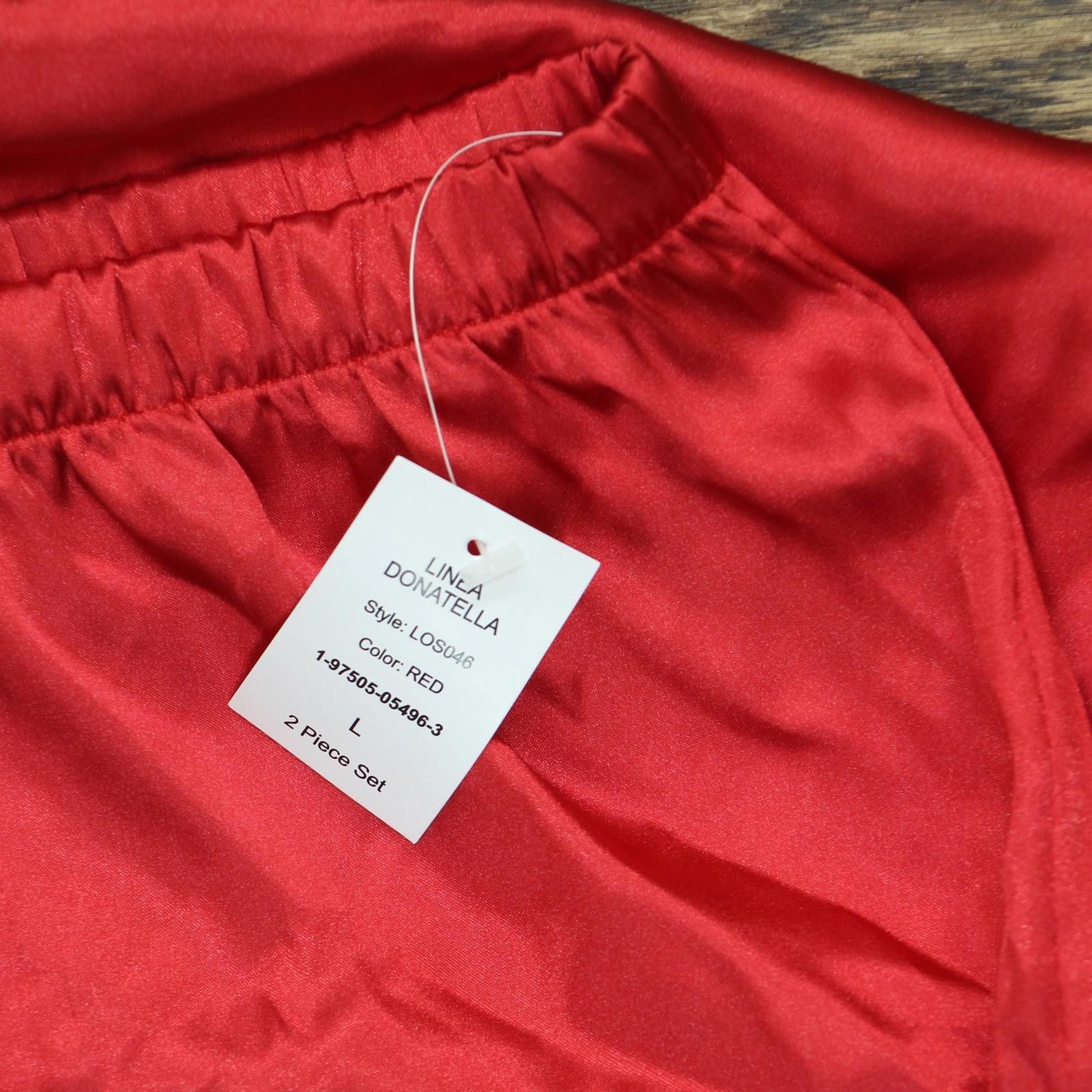 Other New Linea Donatella Womens Satin Pajama Pants Los046 Red L Size 36" / US 14 / IT 50 - 3 Thumbnail