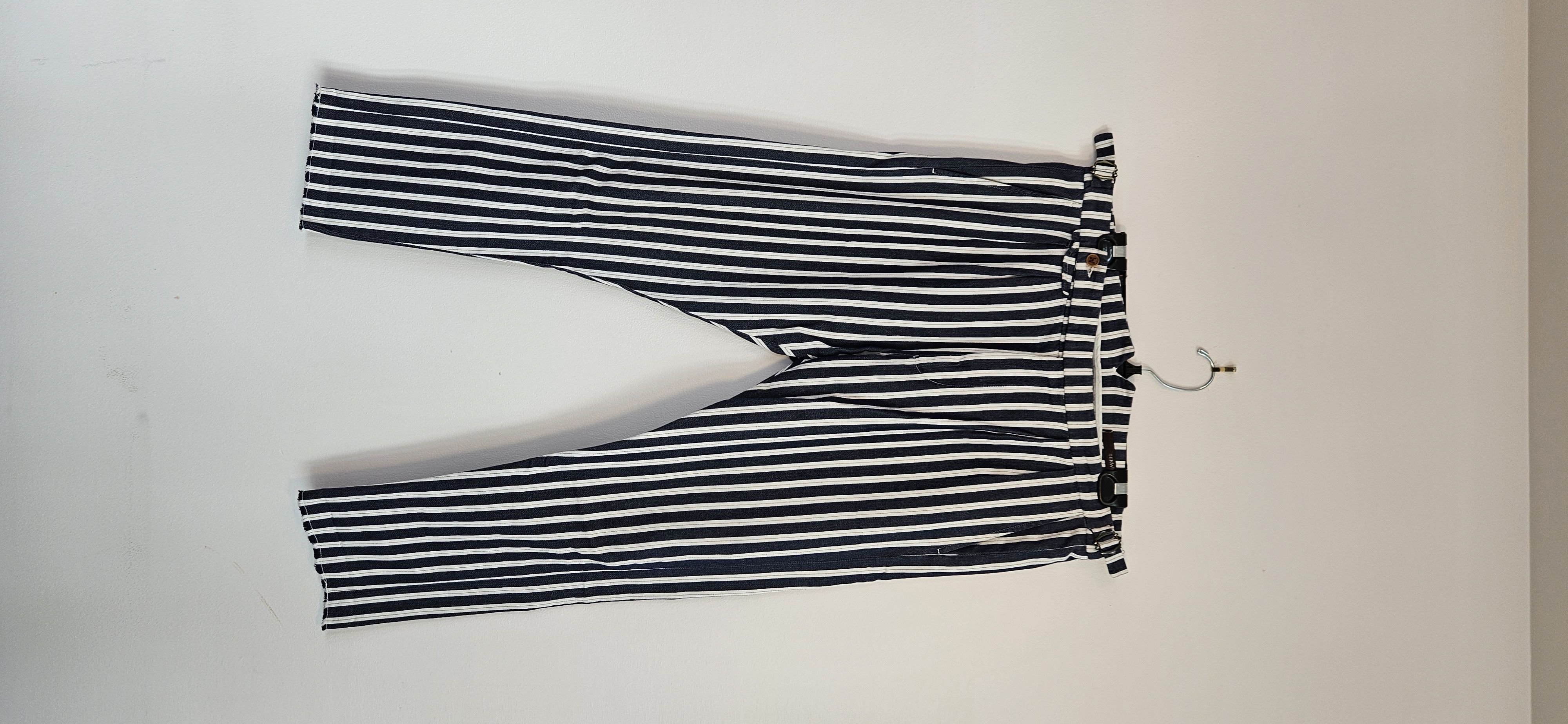 image of Italian Designers x Vintage Cotton Stripe Side-Adjuster Trousers in Blue White, Men's (Size 34)