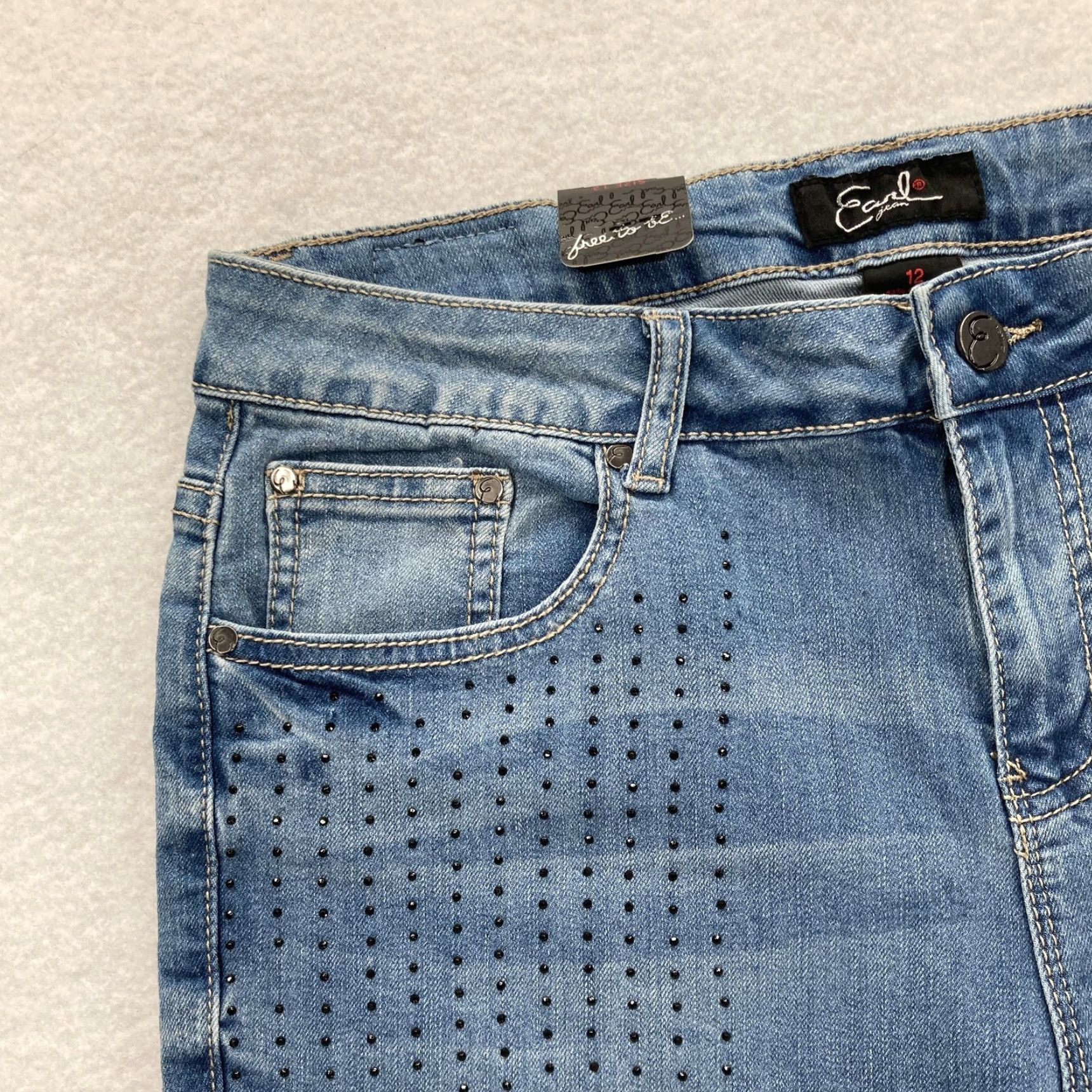 Vintage Earl Jean Skinny Ankle Jeans Womens 12 Medium Wash Blue Denim Studded Stretch Size 34" / US 12 / IT 48 - 4 Thumbnail