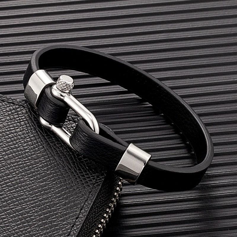 Other U shape Leather Bracelet Screw Shackle Cuff Gift For Him Size ONE SIZE - 6 Thumbnail
