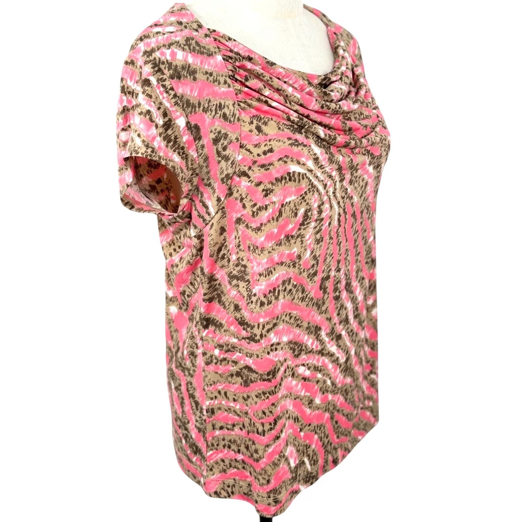 Vintage VINTAGE Jones Wear Blouse Womens L EUC Pink Tan Animal Print Cowl Neck Mob Wife Y2K Animalier Size L / US 10 / IT 46 - 5 Thumbnail
