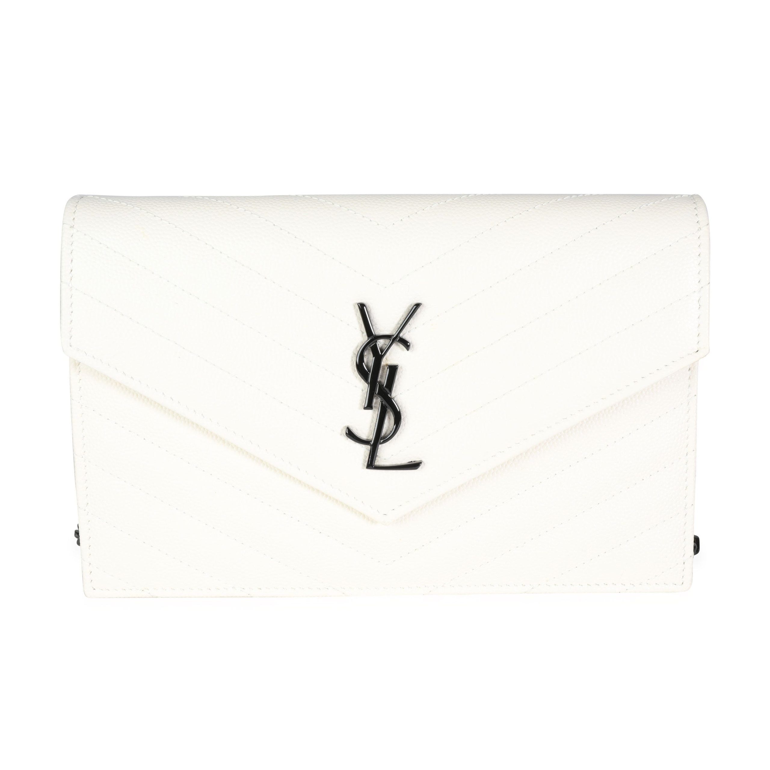 image of YVES Saint Laurent White Grain De Poudre Envelope Chain Wallet, Women's