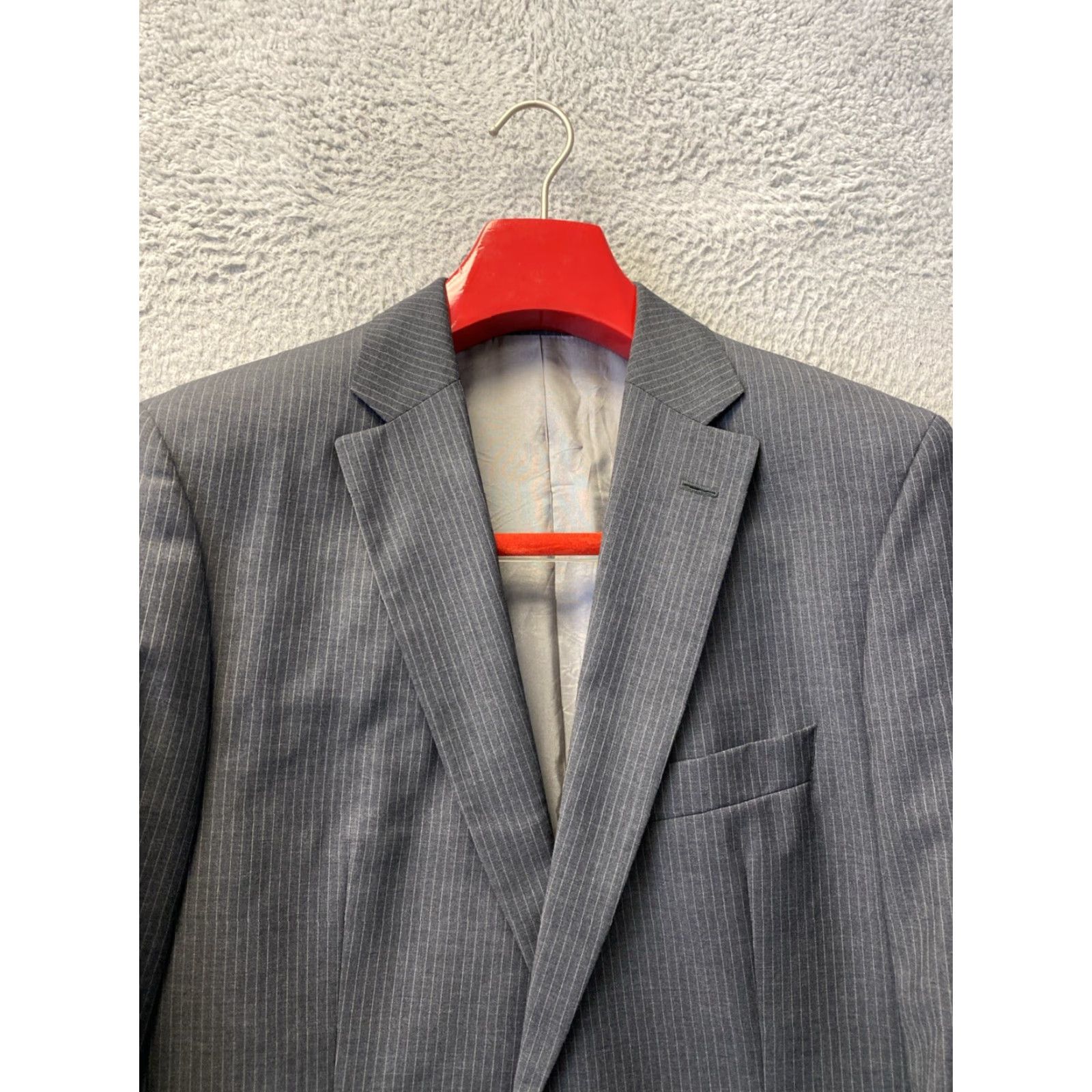 Hugo Boss HUGO BOSS Gray Striped Slim Fit Blazer Jacket 42L Regular Tuxedo Sports Coat Mens Size 42L - 2 Thumbnail