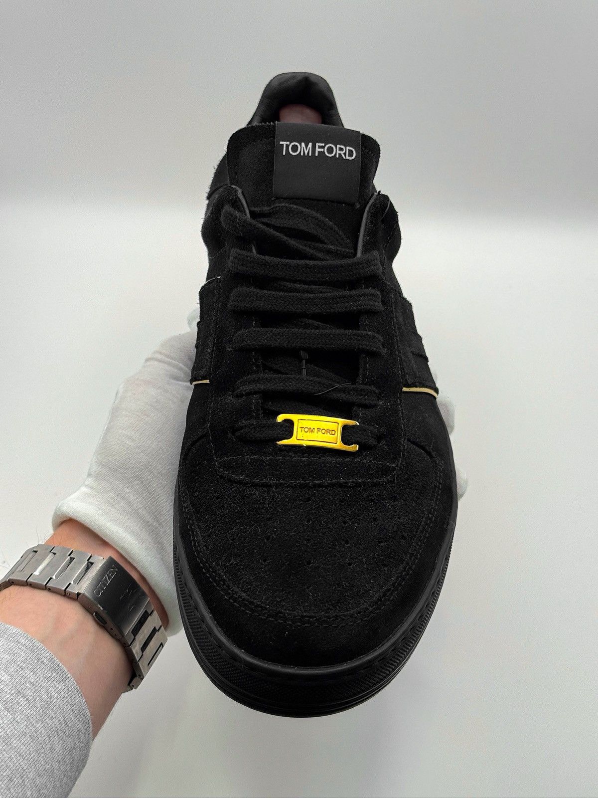 Tom Ford Tom Ford Radcliffe Black Suede Gold Hardware Luxury Sneakers Size US 10 / EU 43 - 7 Thumbnail
