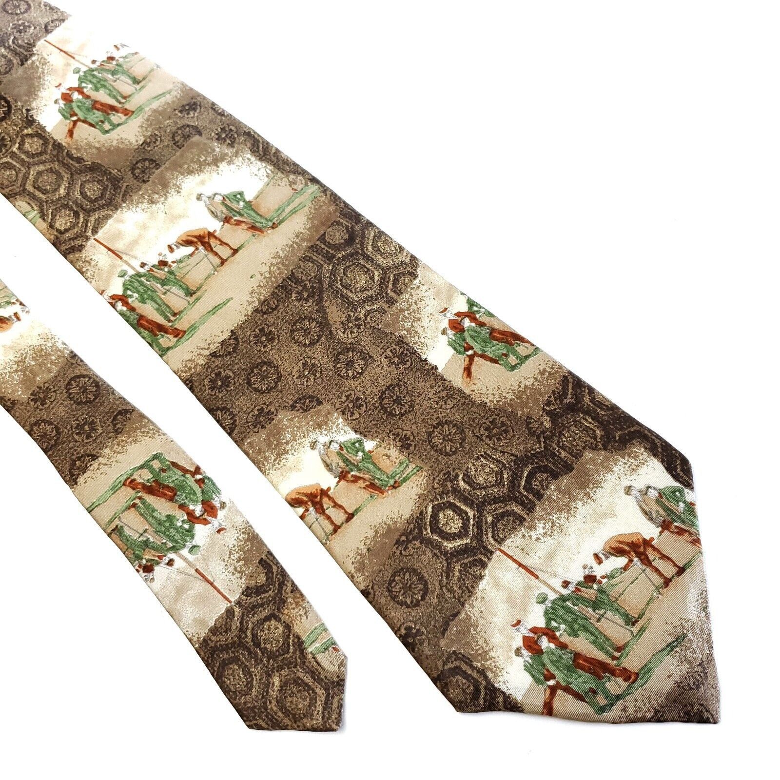 Designer Arnold Palmer Brown Beige Gold Print Wide Silk Tie Size ONE SIZE - 1 Thumbnail