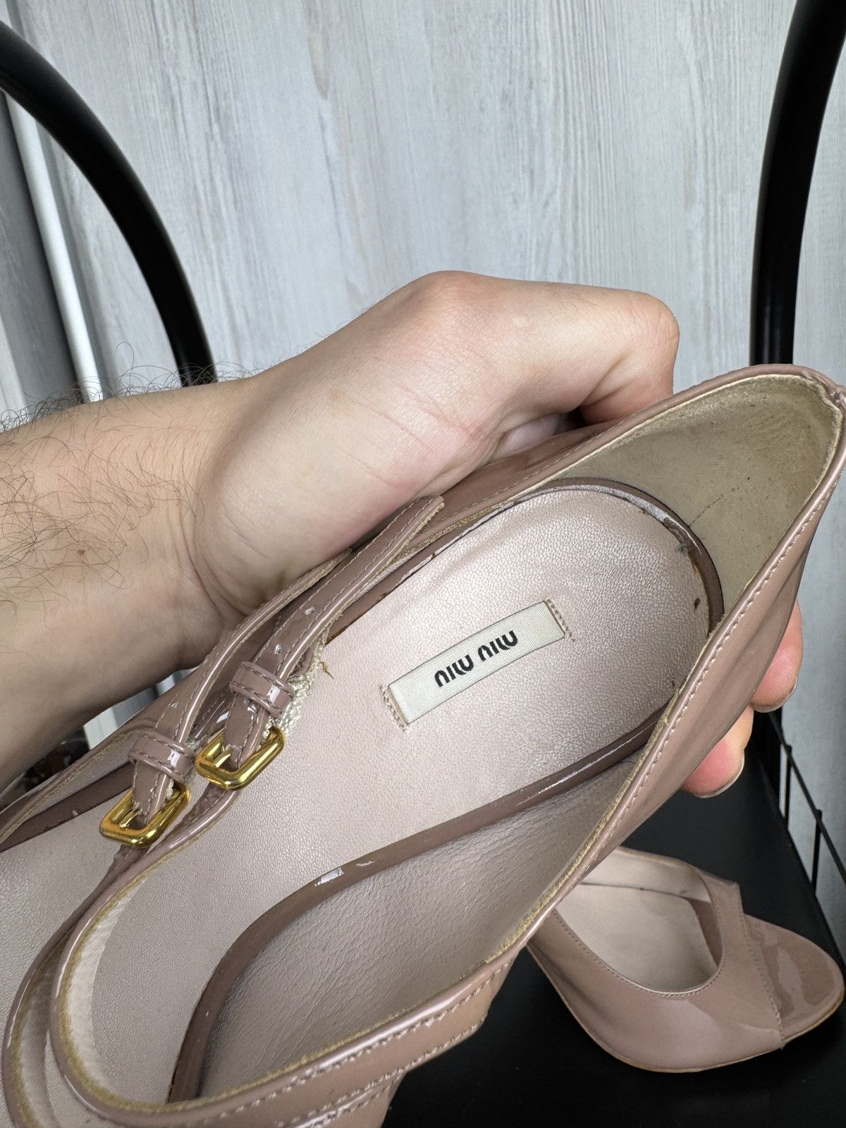Miu Miu Miu Miu Nude Patent Leather Sandals Heels In Size 39.5 Size US 9.5 / IT 39.5 - 14 Thumbnail