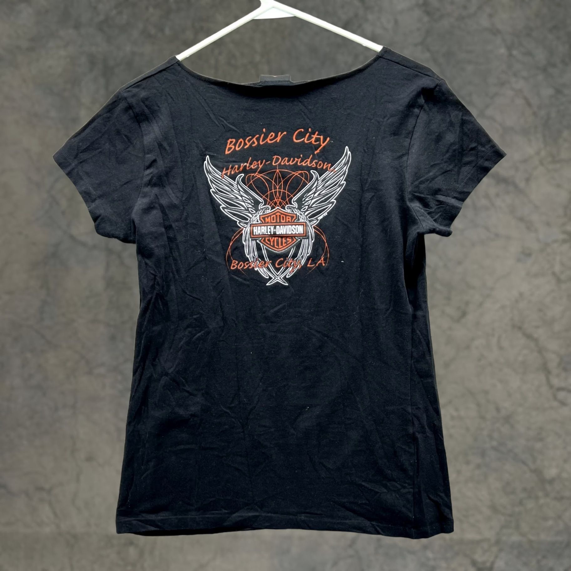 Harley Davidson VINTAGE Harley-Davidson Shirt Womens Large Black Cutout Wings Graphic Tee USA Y2K Size L / US 10 / IT 46 - 1 Thumbnail