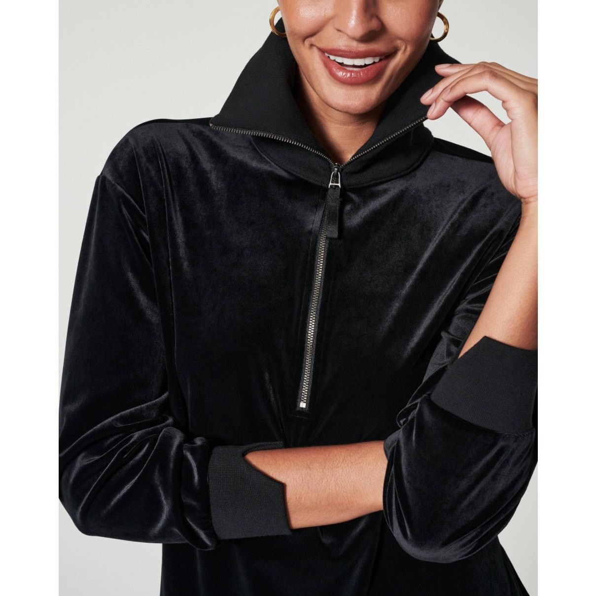 Spanx Plush Velvet Half Zip Top Relaxed Fit Ribbed collar & Cuff Size S / US 4 / IT 40 - 9 Thumbnail